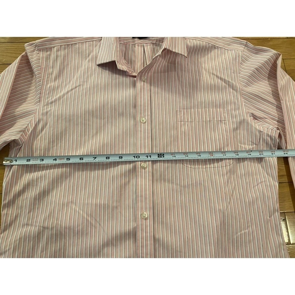Lands End Mens Tailored Fit No Iron Striped Dress Shirt Pink White 16-35 - Picture 6 of 6